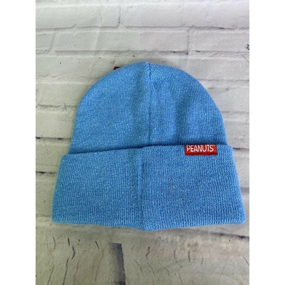 Peanuts Snoopy and Woodstock Logo Knit Cuffed Blue Beanie Hat Cap Adult OSFM - Picture 3 of 6